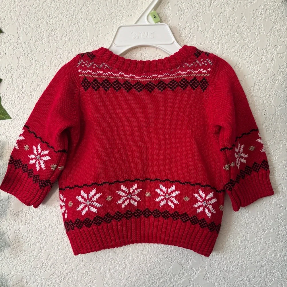 Koala Baby Red Christmas Holiday Reindeer Fair Isle Knit Sweater Size 3 Months